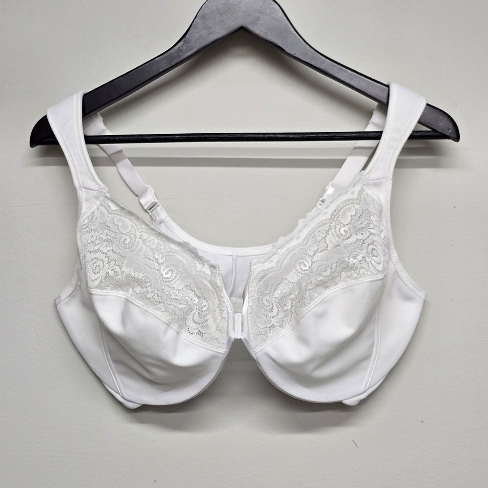 Glamorise Lace Front Closure Bra Womens 40F White Nylon Blend Support Classic